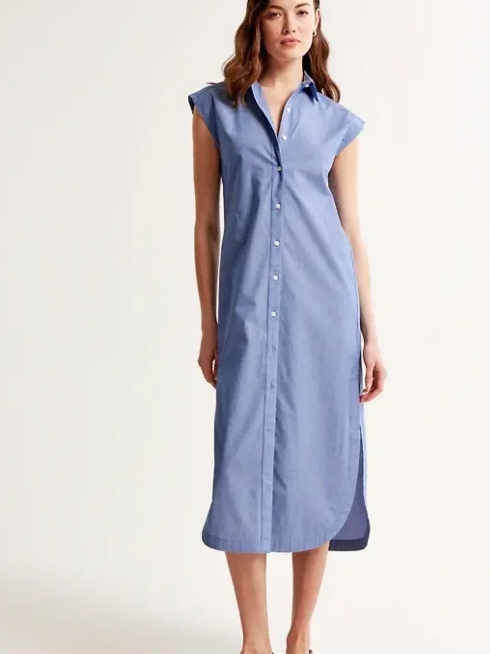Abercrombie & Fitch Blue Button-Front Midi Shirt Dress